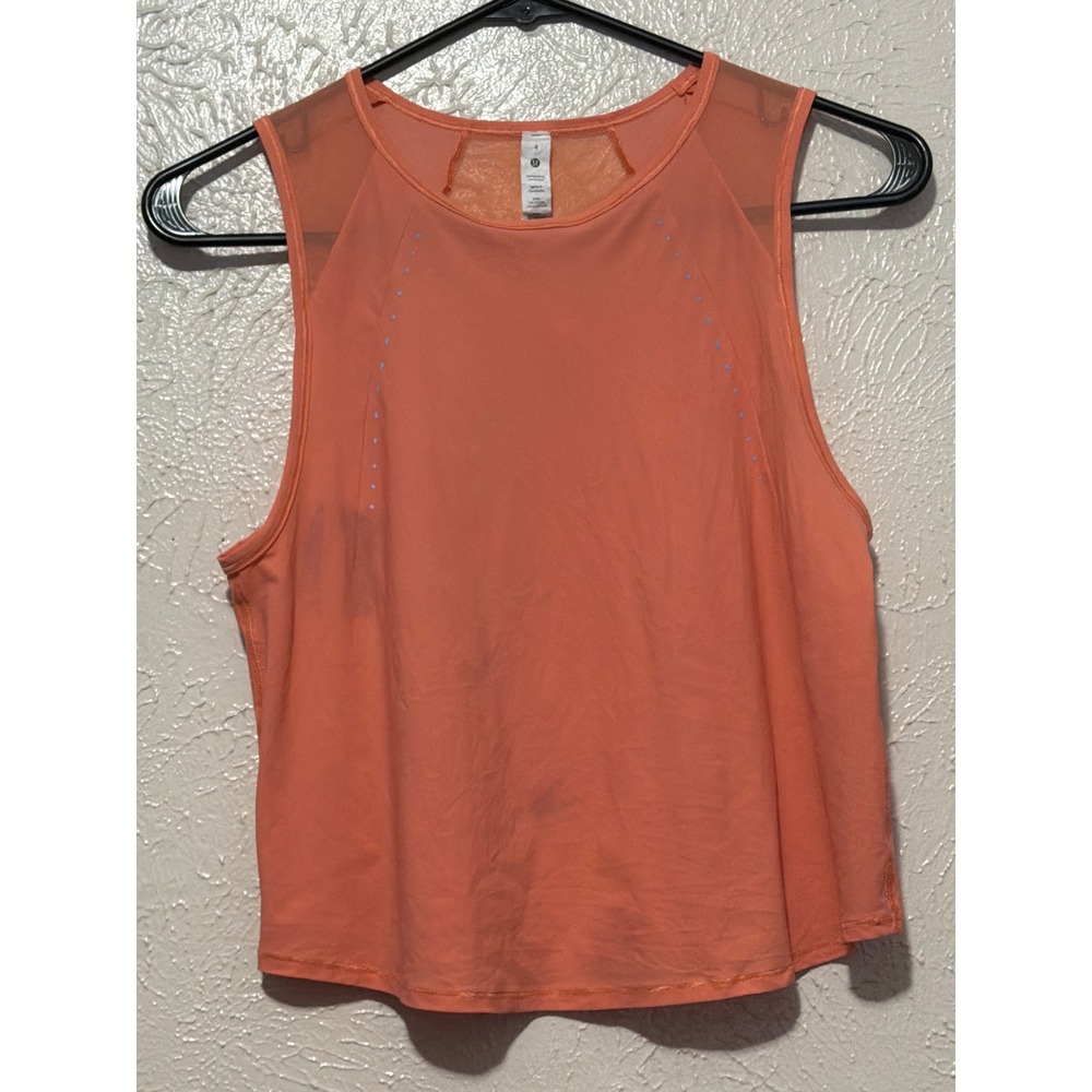 Lululemon Sculpt Tank Top Coral Orange Mesh Back Sleeveless Gym Shirt Womens 4